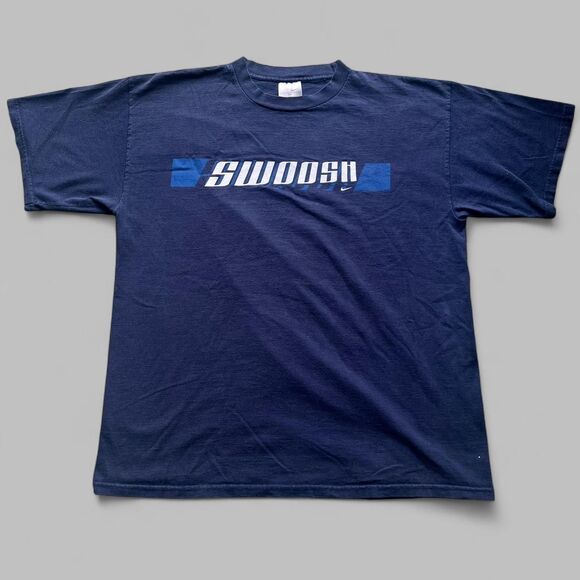 Early 2000s Nike Sportswear Swoosh Two Tone Dark Navy Blue XL Graphic T-Shirt - Picture 1 of 4